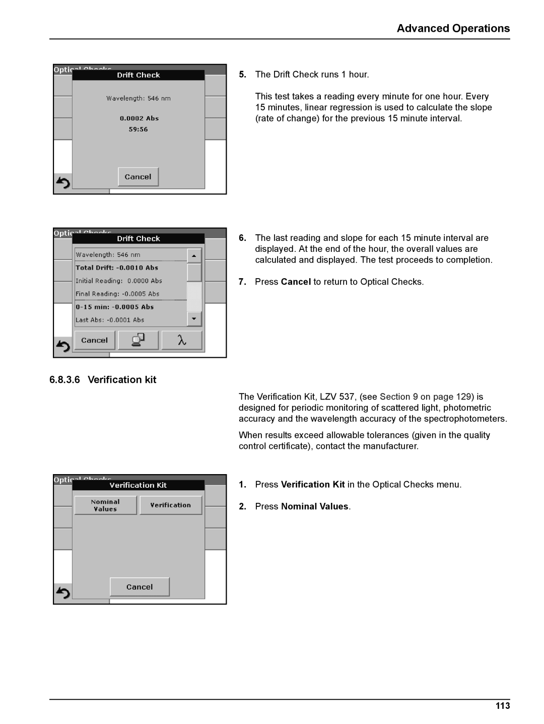 Hach DR 5000 user manual Verification kit, Press Nominal Values 113 