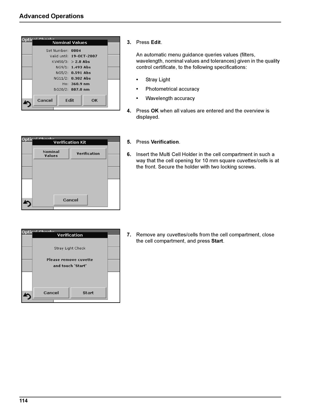 Hach DR 5000 user manual Press Verification, 114 