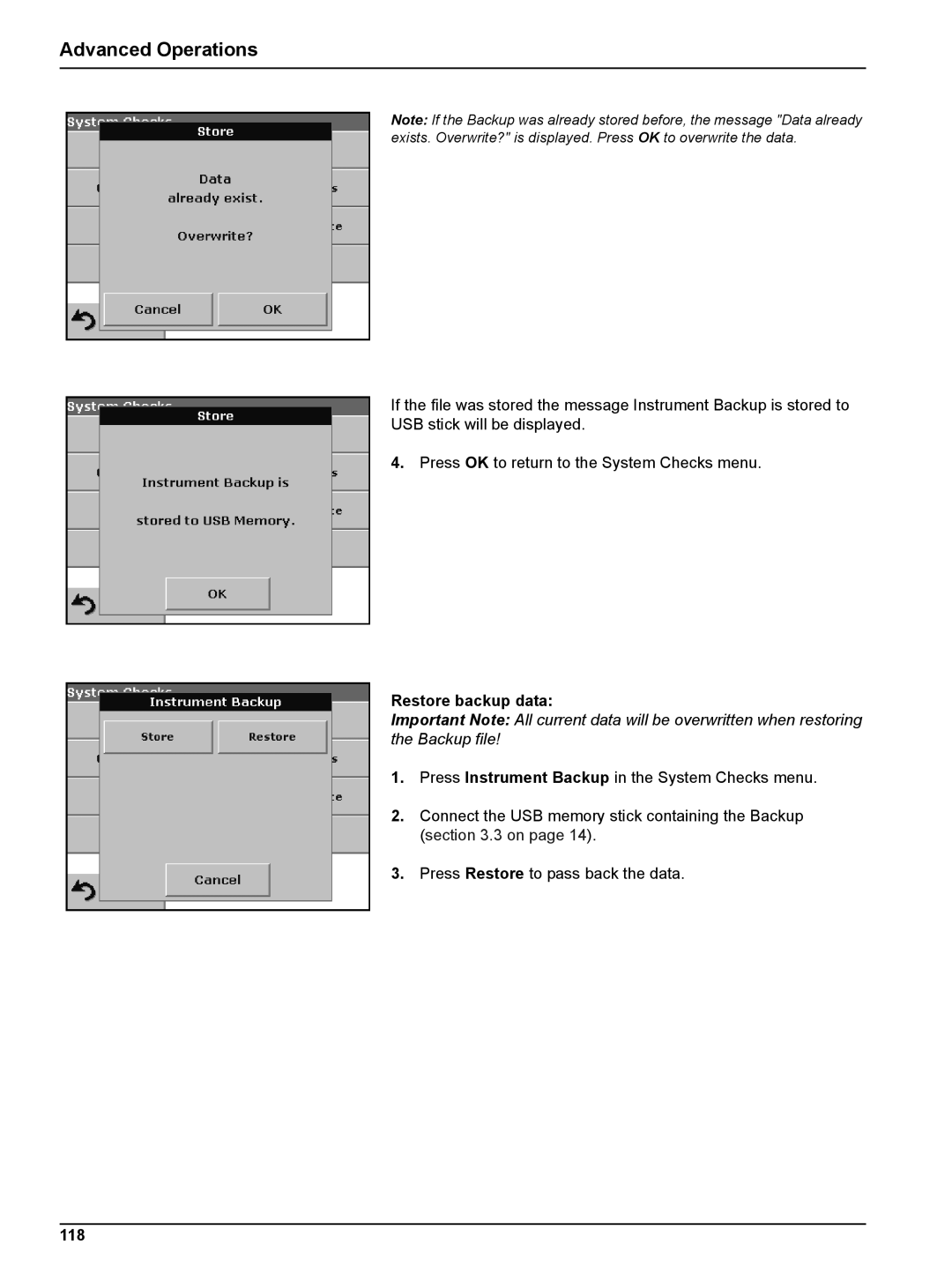 Hach DR 5000 user manual Restore backup data, 118 