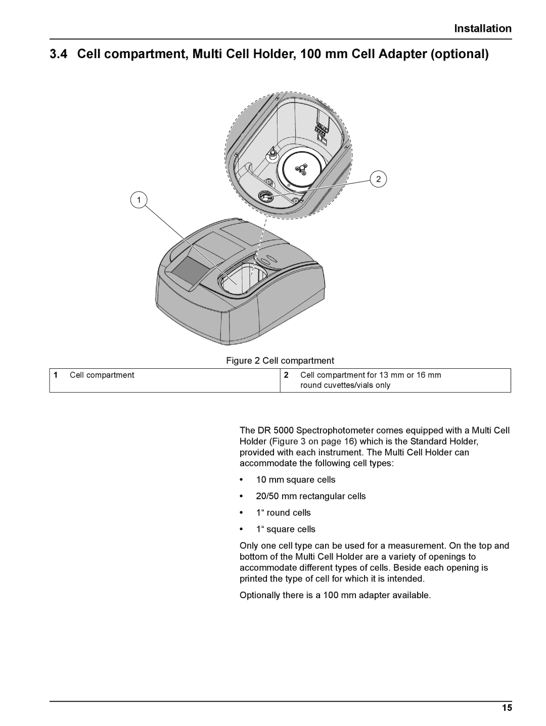 Hach DR 5000 user manual Cell compartment 