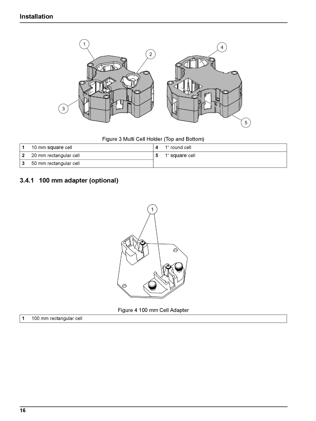 Hach DR 5000 user manual 1 100 mm adapter optional, Multi Cell Holder Top and Bottom 