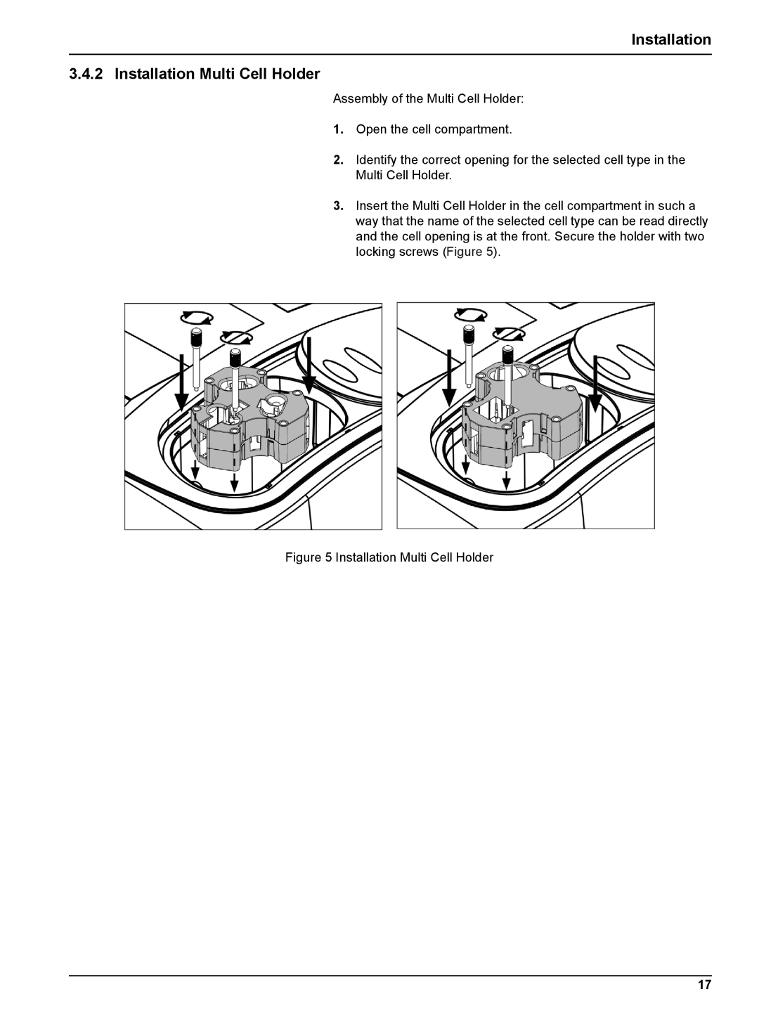 Hach DR 5000 user manual Installation Installation Multi Cell Holder 