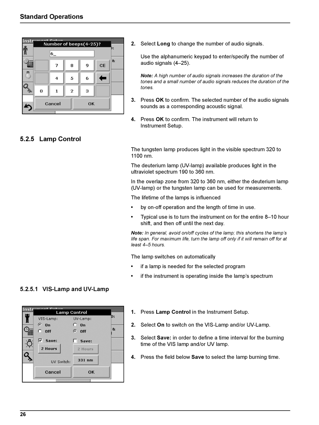 Hach DR 5000 user manual Lamp Control, VIS-Lamp and UV-Lamp 