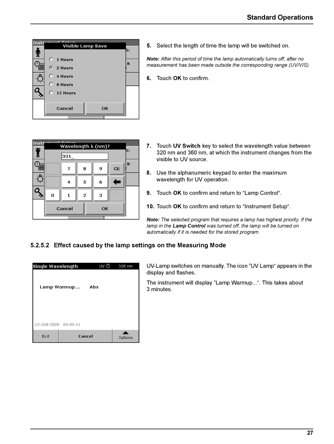 Hach DR 5000 user manual Effect caused by the lamp settings on the Measuring Mode 