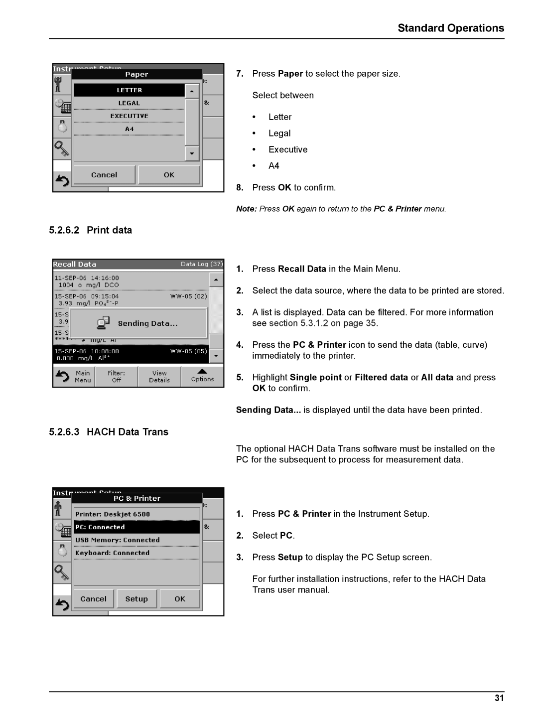 Hach DR 5000 user manual Print data, Hach Data Trans 