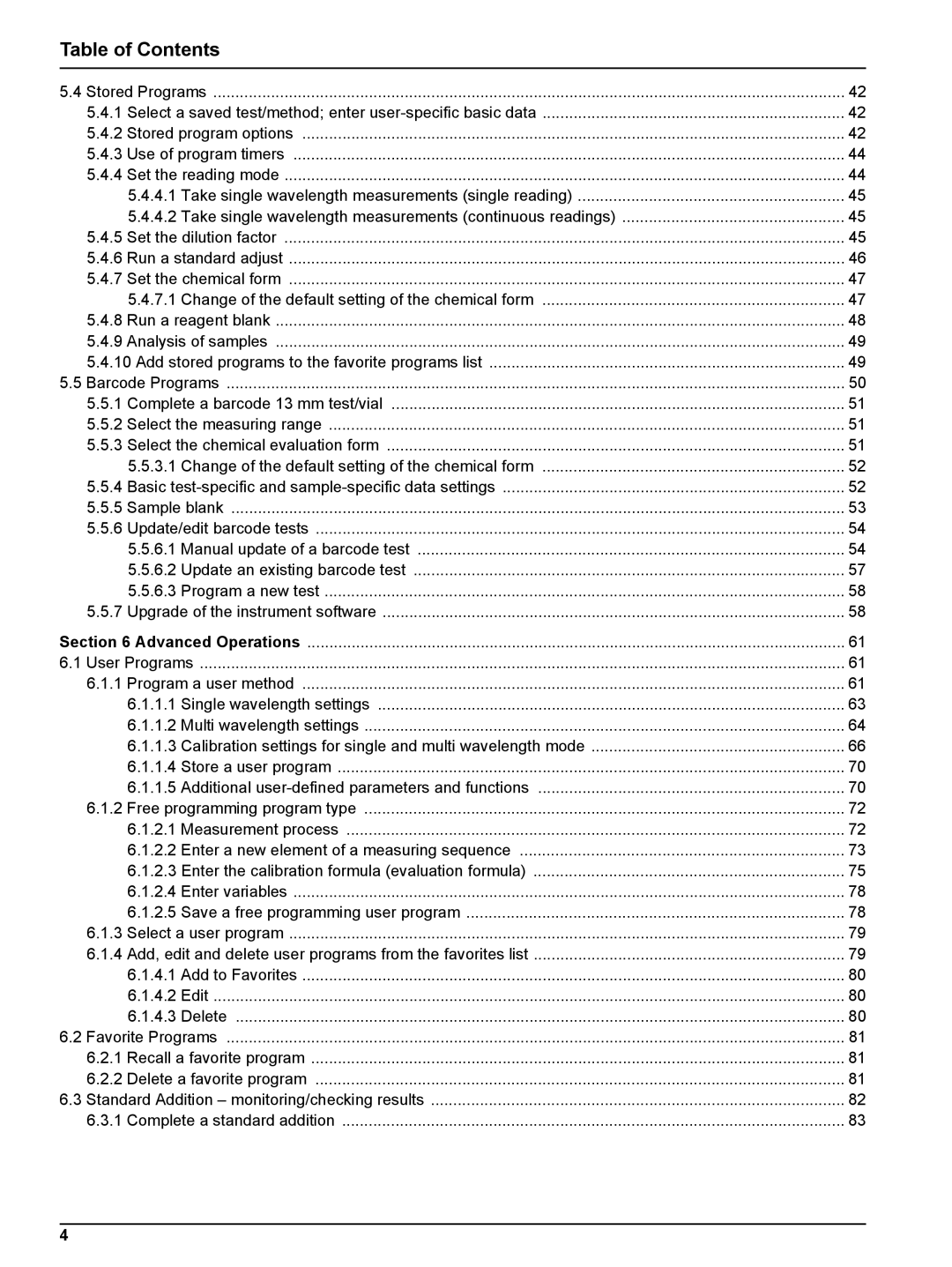 Hach DR 5000 user manual Table of Contents 