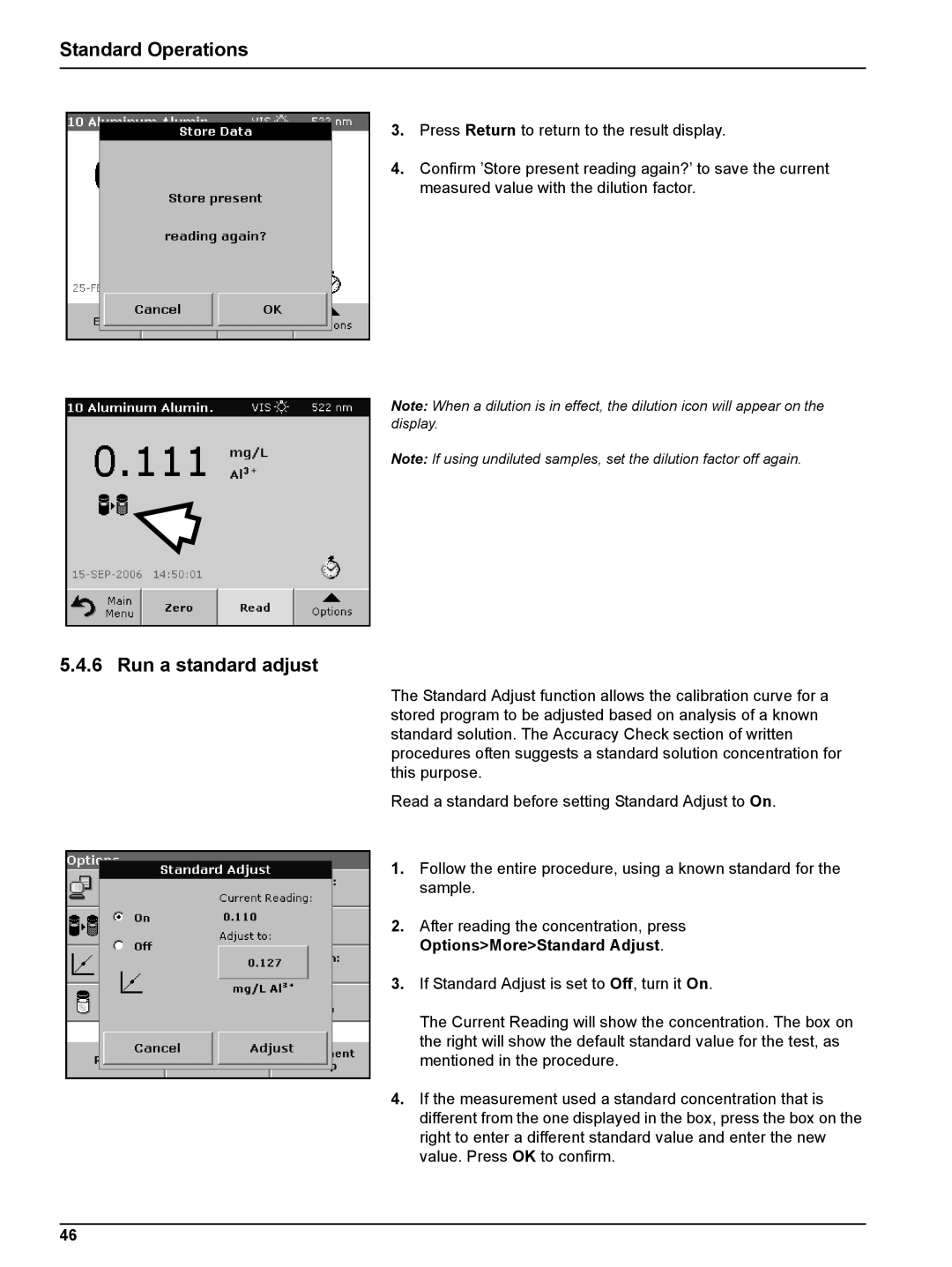 Hach DR 5000 user manual Run a standard adjust 