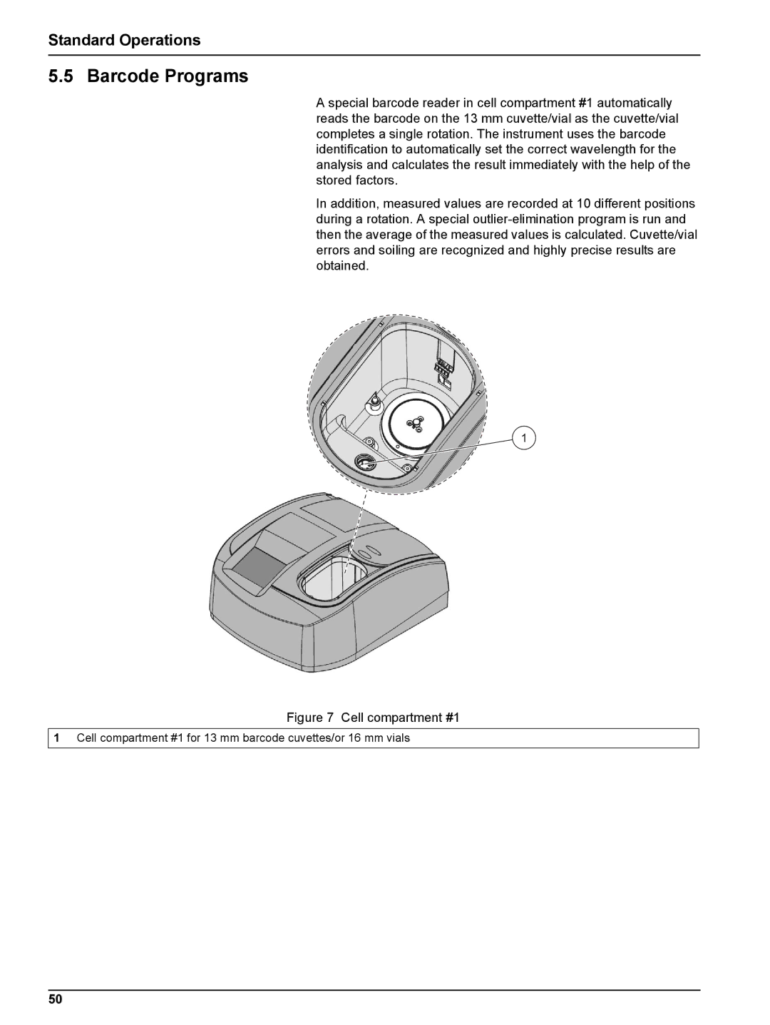 Hach DR 5000 user manual Barcode Programs, Cell compartment #1 