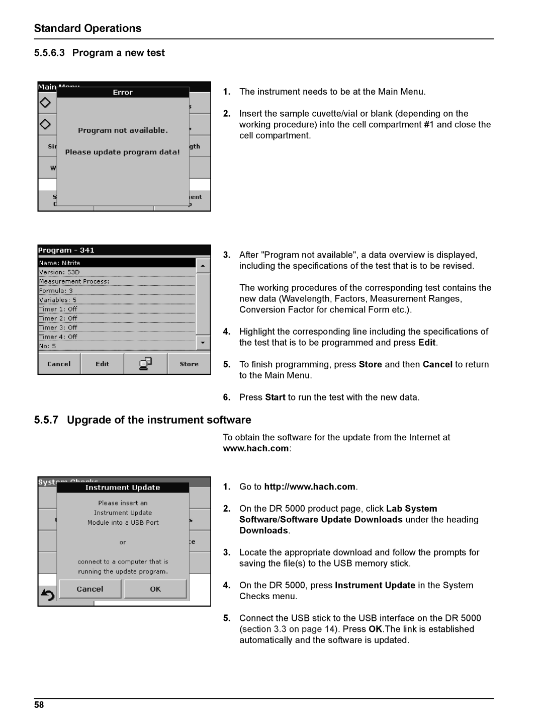 Hach DR 5000 user manual Upgrade of the instrument software, Program a new test 