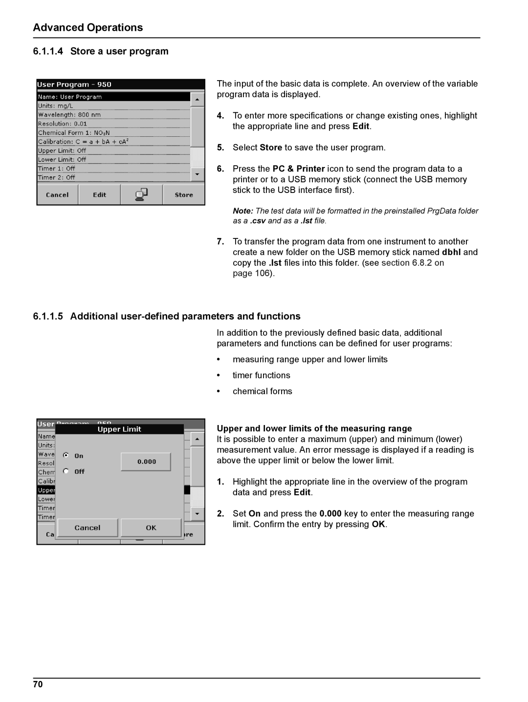 Hach DR 5000 user manual Store a user program, Additional user-defined parameters and functions 