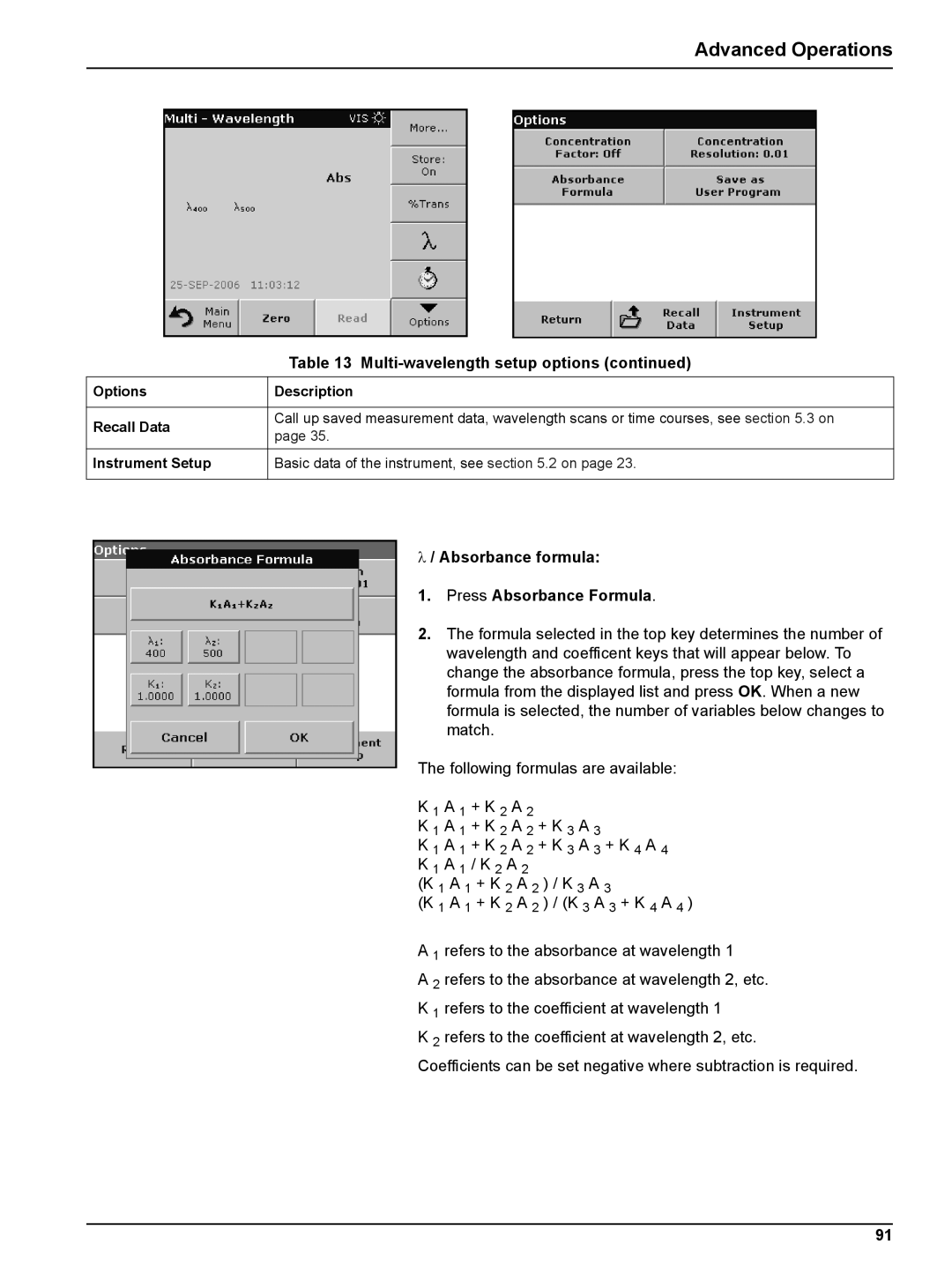 Hach DR 5000 user manual Absorbance formula Press Absorbance Formula 