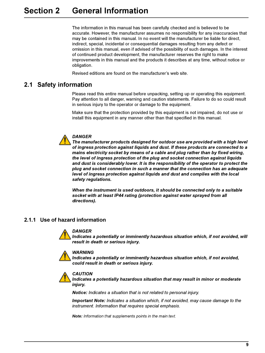 Hach sc1000 user manual General Information, Safety information, Use of hazard information 