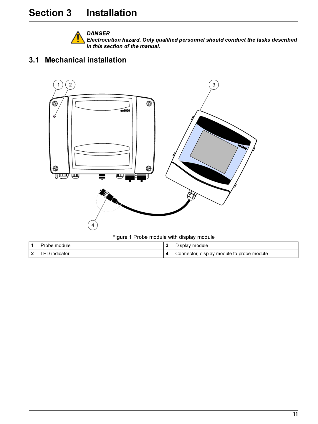 Hach sc1000 user manual Section Installation, Mechanical installation 