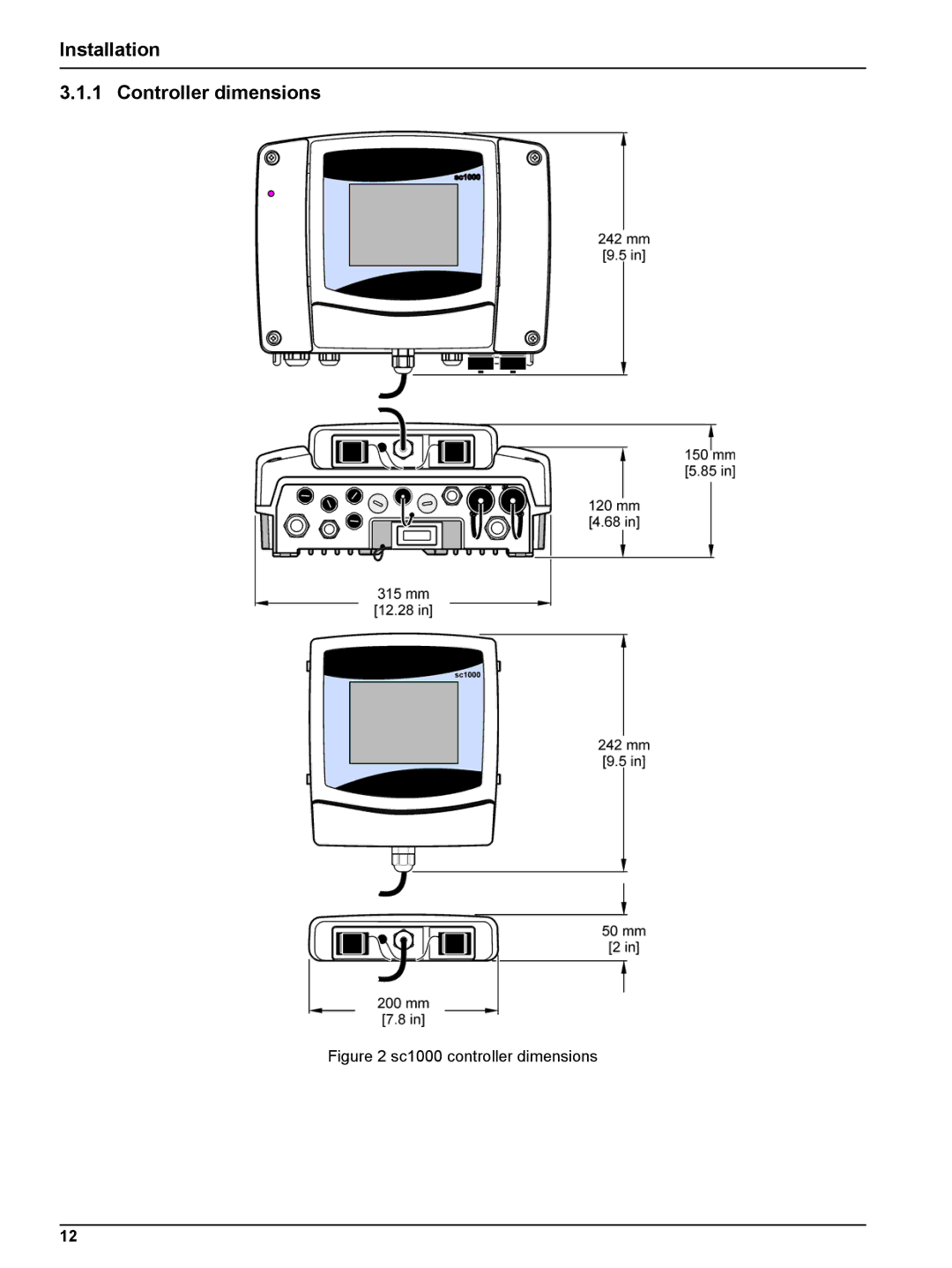 Hach sc1000 user manual Installation Controller dimensions, Sc1000 controller dimensions 