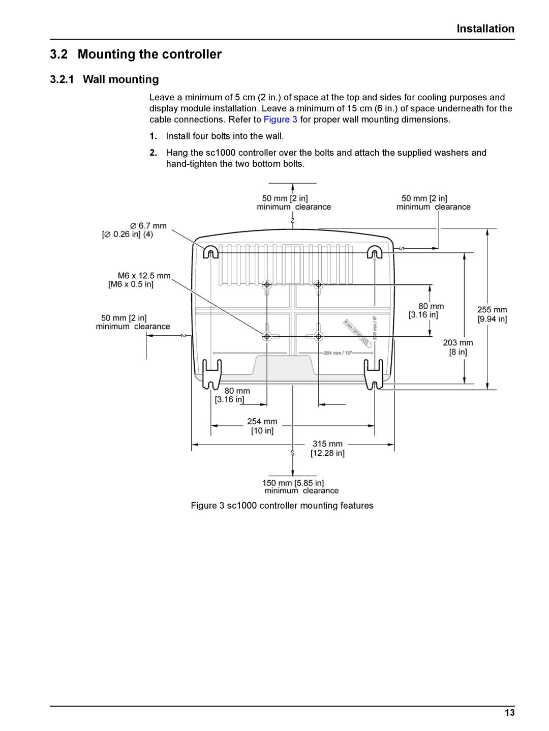 Hach sc1000 user manual Mounting the controller, Installation, Wall mounting 