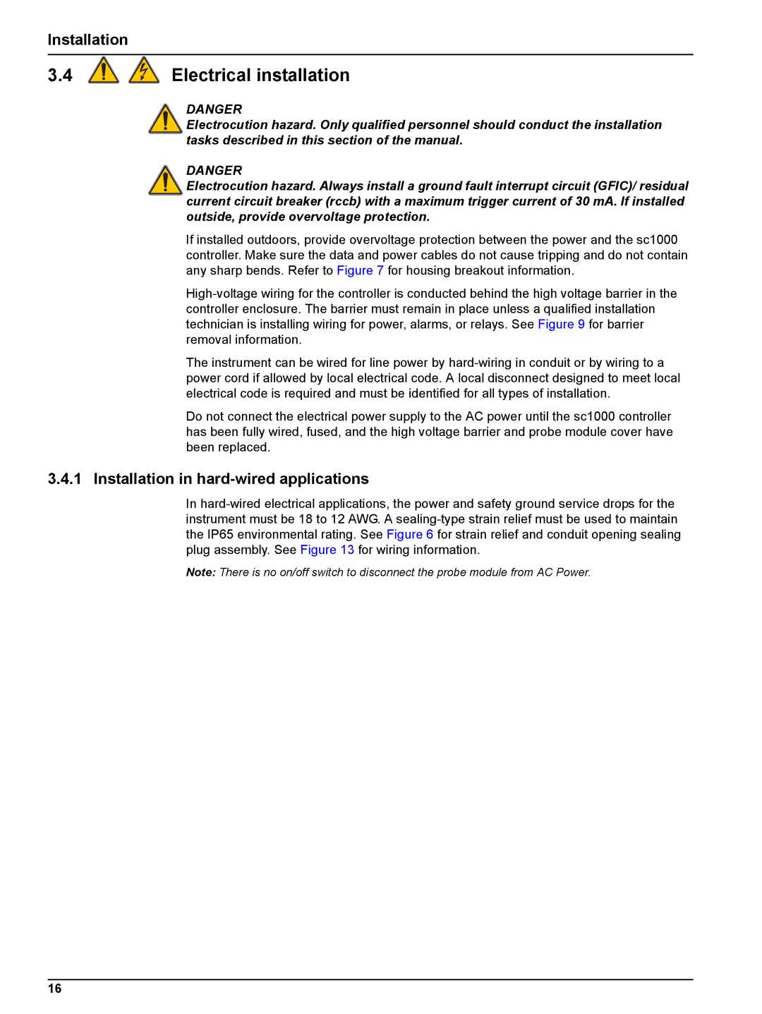 Hach sc1000 user manual Electrical installation, Installation in hard-wired applications 