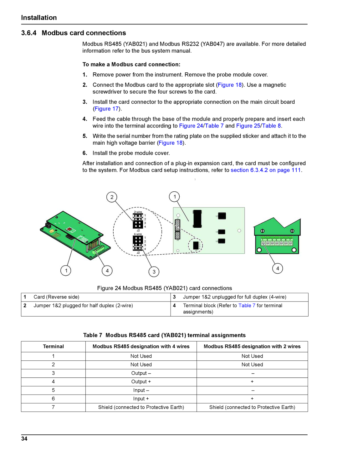 Hach sc1000 user manual Installation Modbus card connections, To make a Modbus card connection 