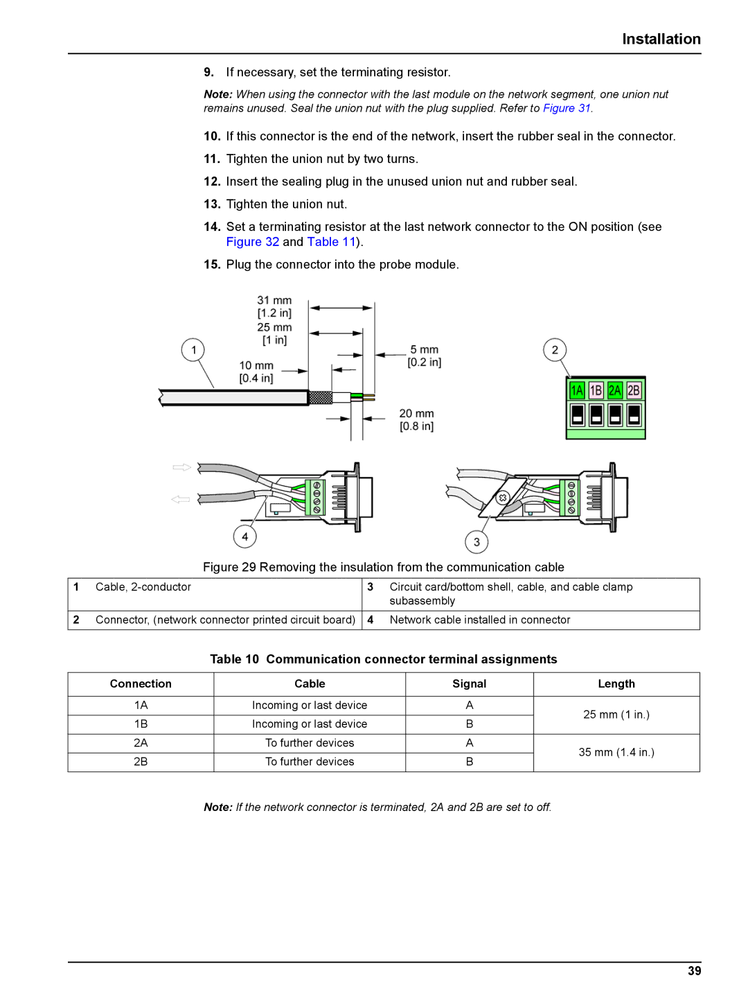 Hach sc1000 user manual Communication connector terminal assignments, Connection Cable Signal Length 