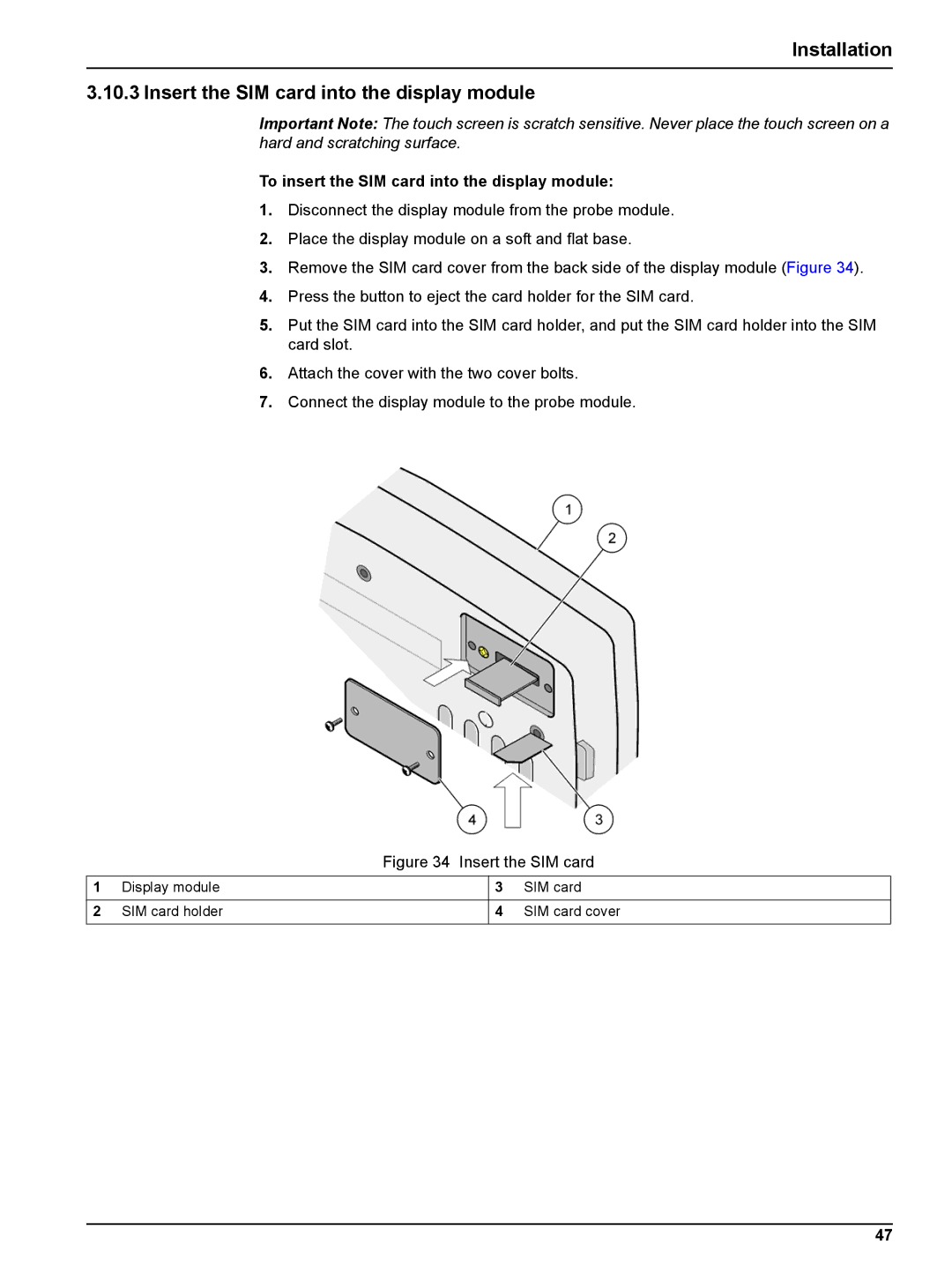 Hach sc1000 Installation Insert the SIM card into the display module, To insert the SIM card into the display module 