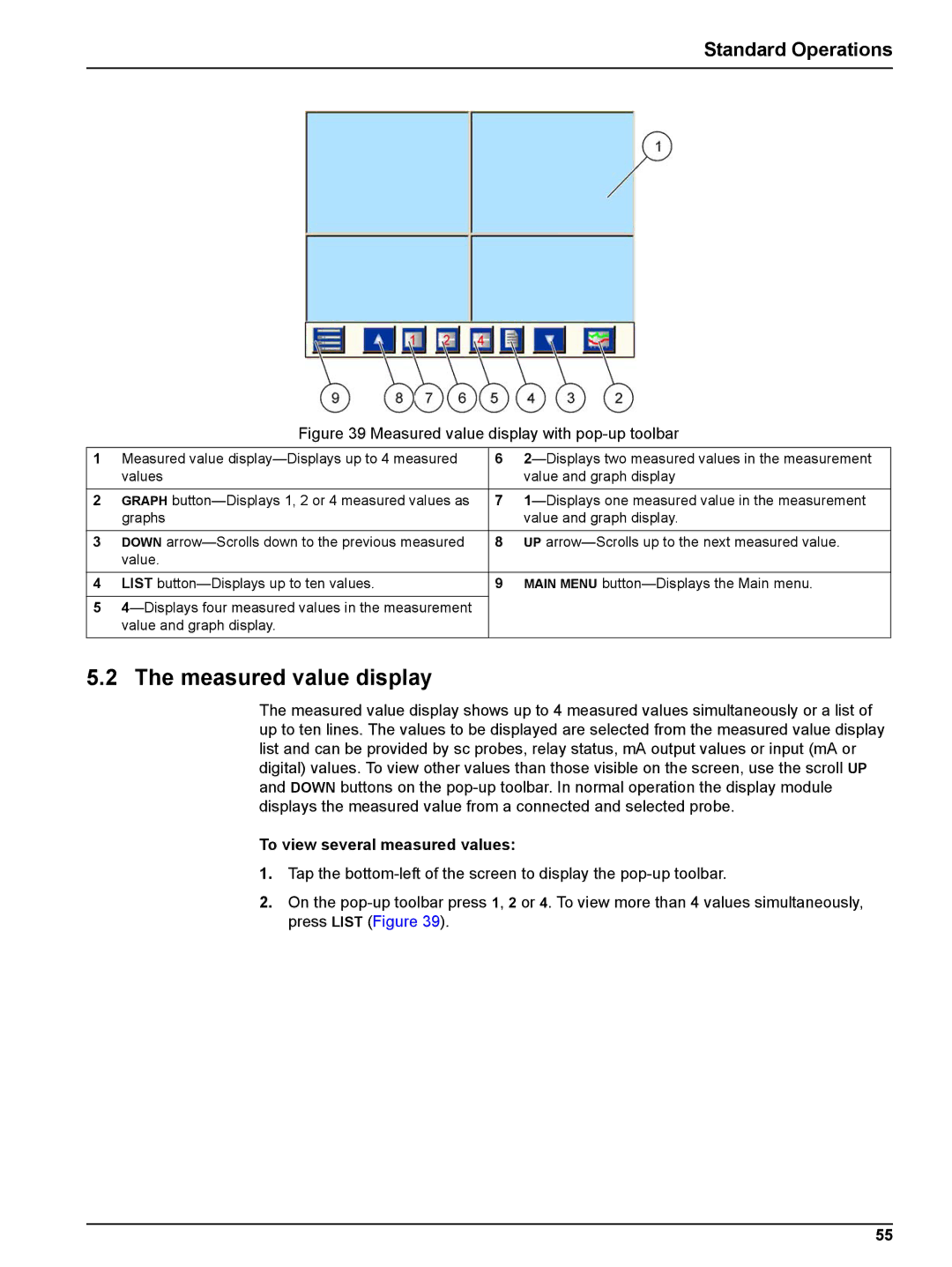 Hach sc1000 user manual Measured value display, To view several measured values 