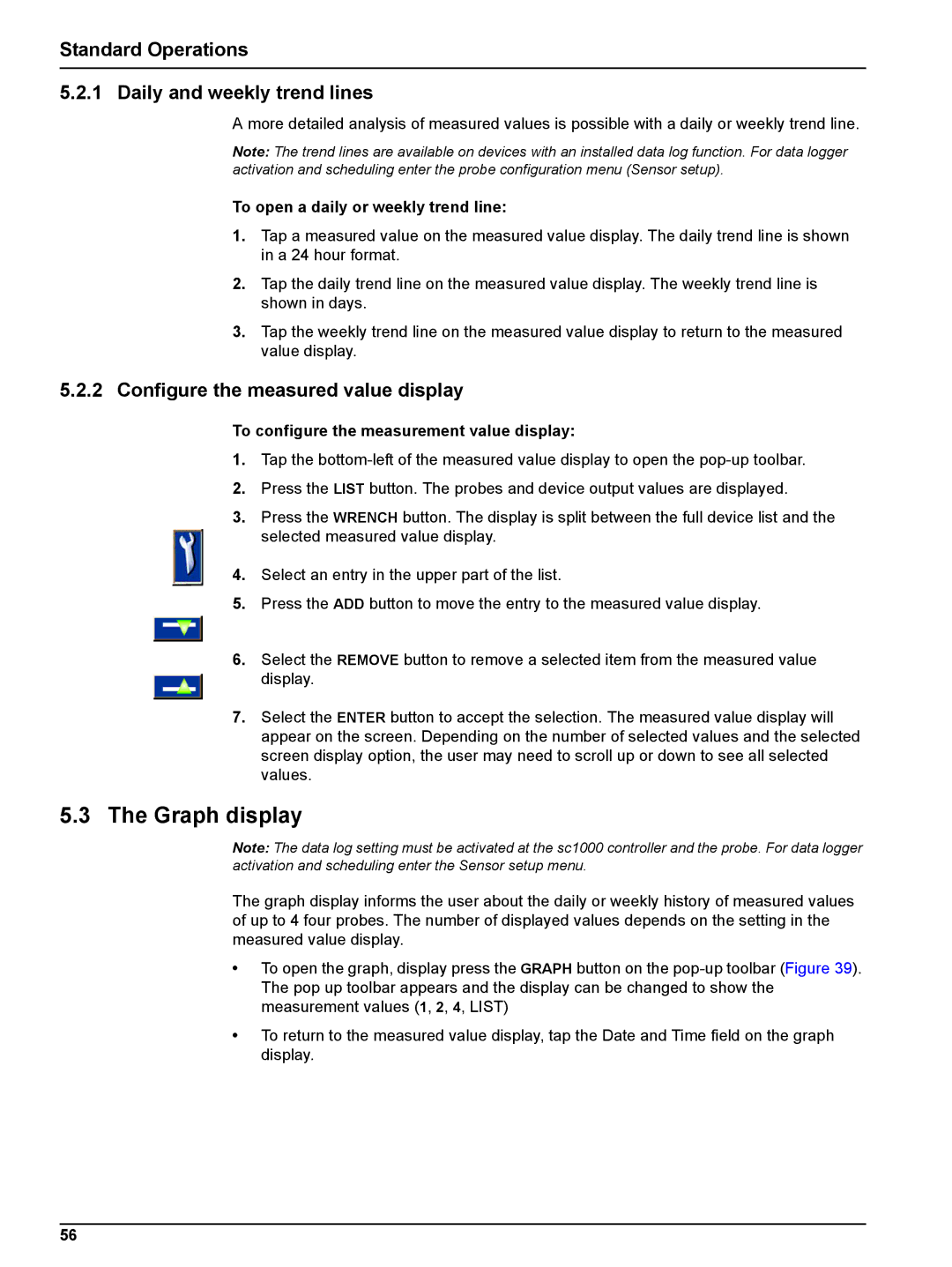 Hach sc1000 Graph display, Standard Operations Daily and weekly trend lines, Configure the measured value display 