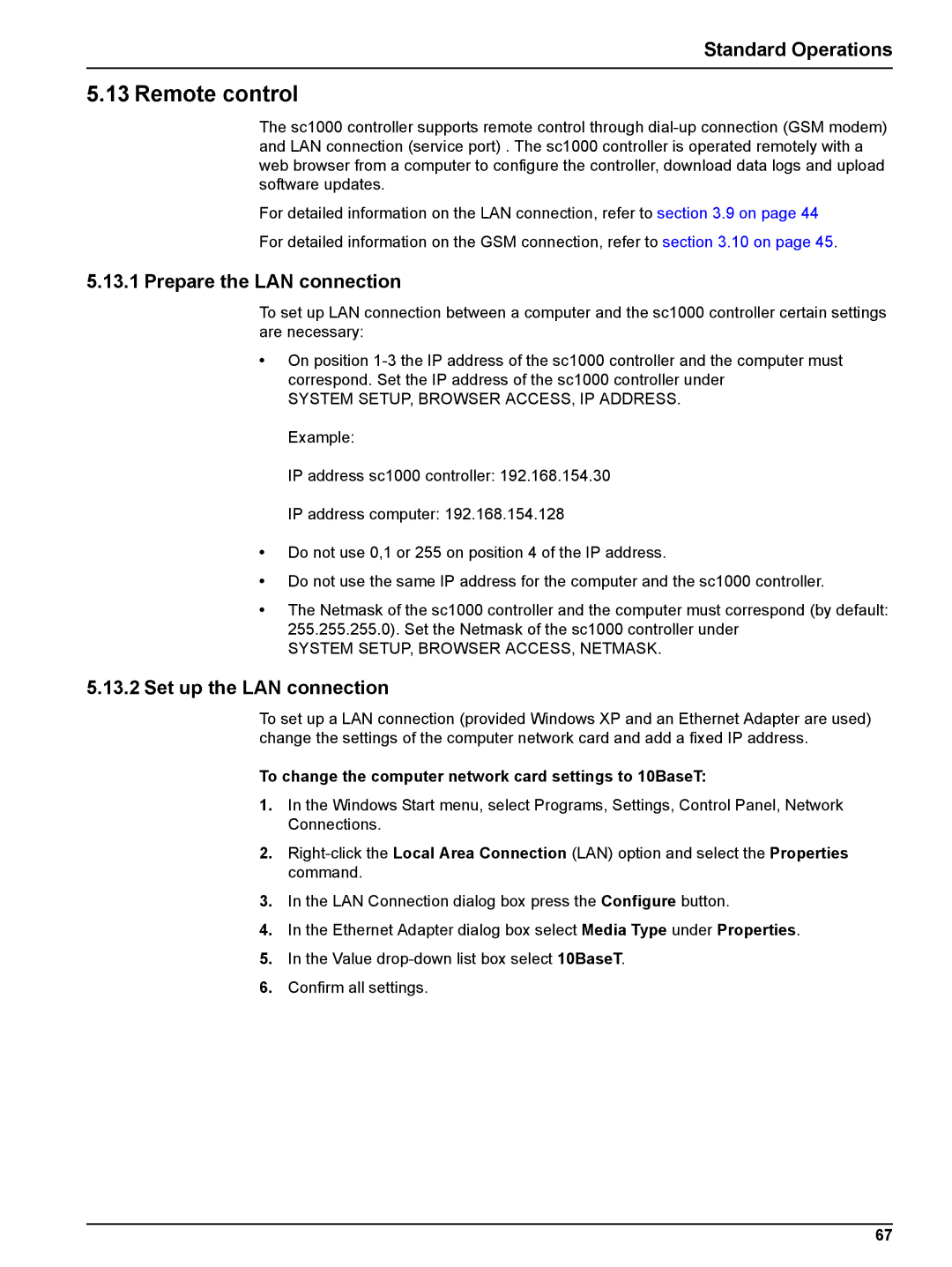 Hach sc1000 user manual Remote control, Prepare the LAN connection, Set up the LAN connection 