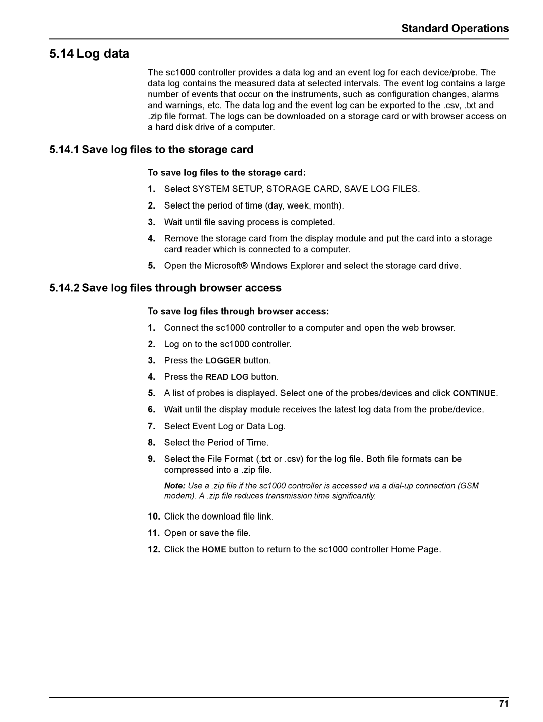 Hach sc1000 user manual Log data, Save log files to the storage card, Save log files through browser access 