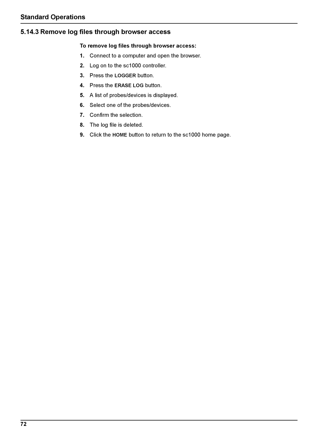 Hach sc1000 Standard Operations Remove log files through browser access, To remove log files through browser access 