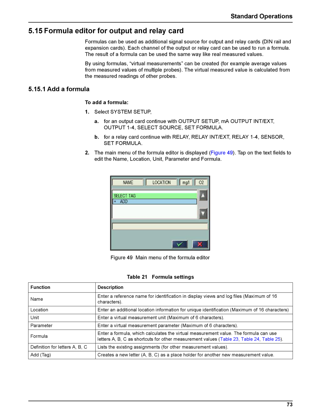 Hach sc1000 user manual Formula editor for output and relay card, Add a formula, To add a formula, Formula settings 