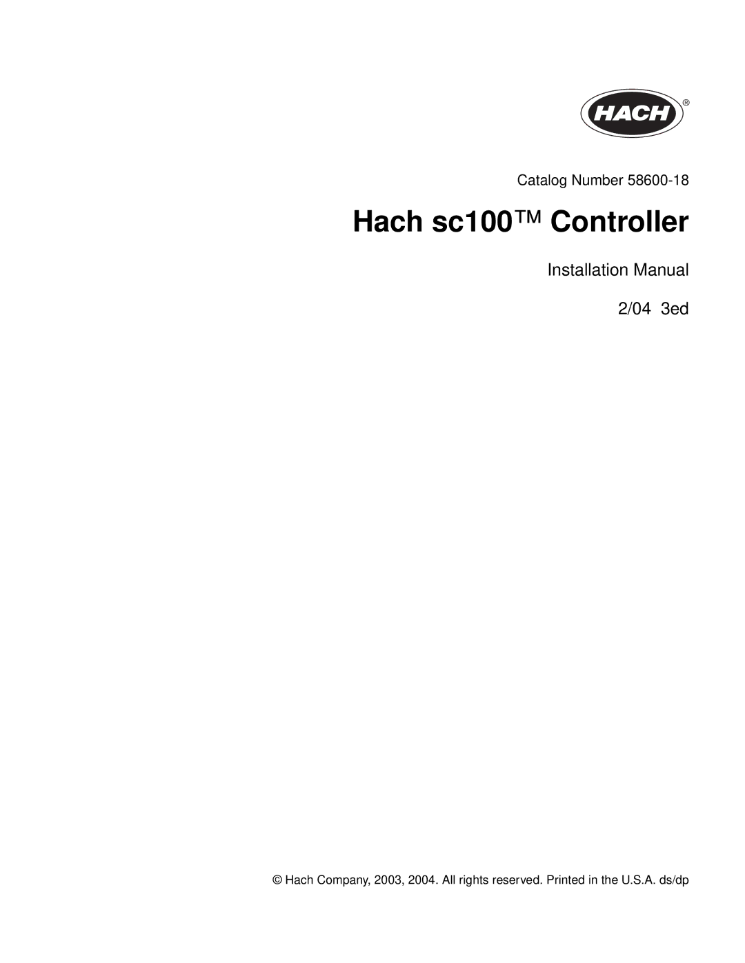 Hach sc100TM installation manual Hach sc100 Controller 