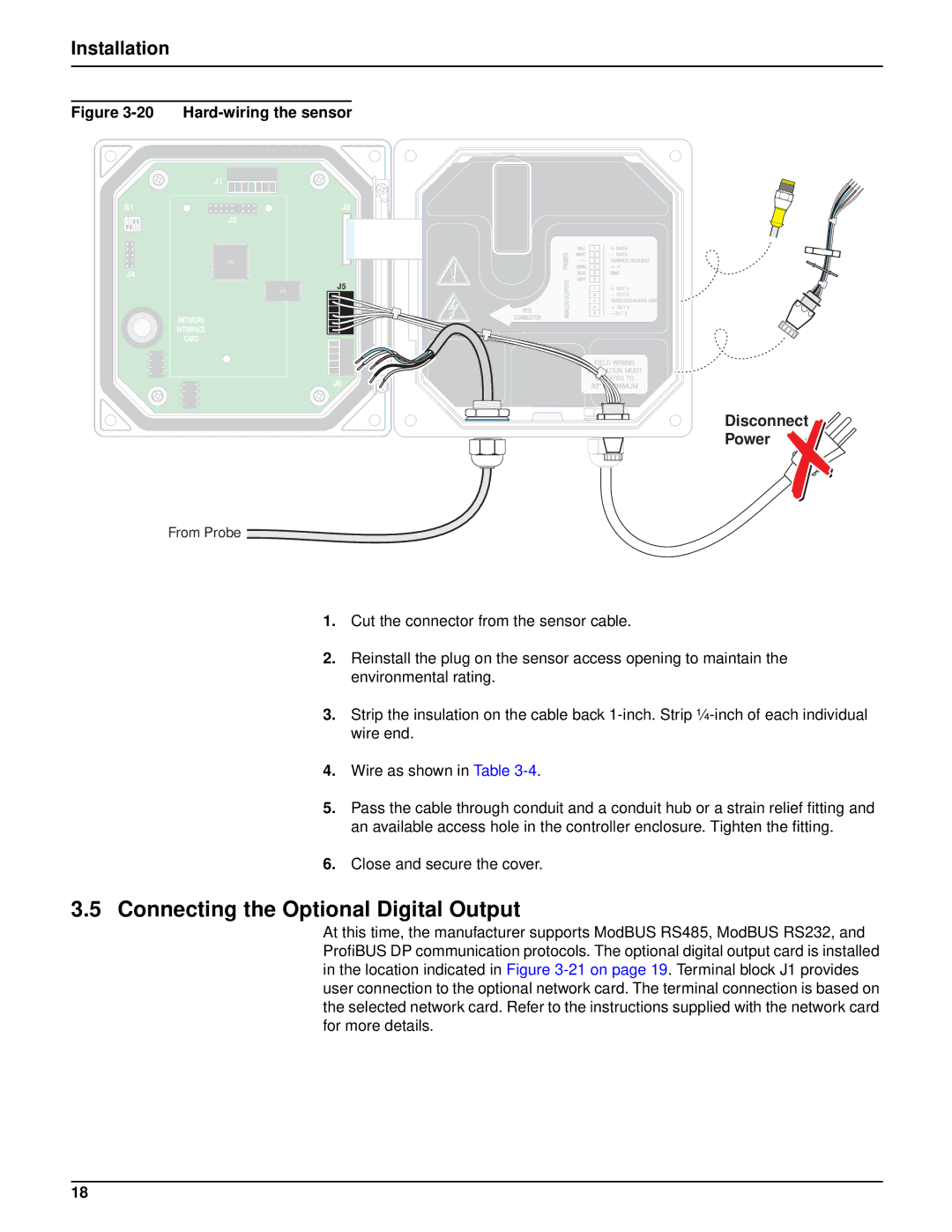 Hach sc100TM installation manual Connecting the Optional Digital Output, Hard-wiring the sensor 