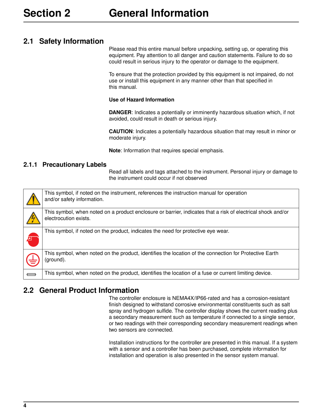 Hach sc100TM installation manual General Information, Safety Information, General Product Information, Precautionary Labels 