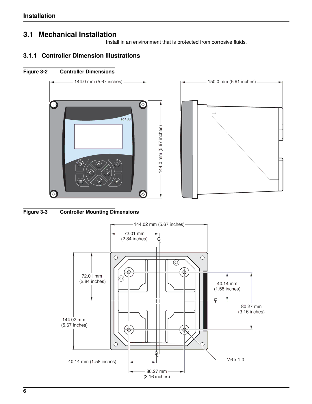 Hach sc100TM installation manual Mechanical Installation, Controller Dimension Illustrations 