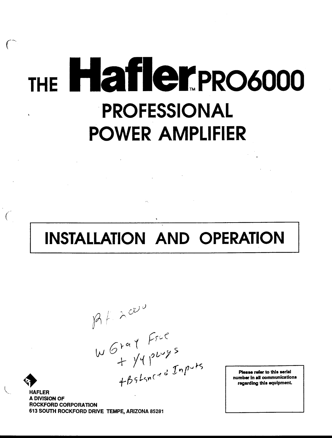 Hafler 6000 manual 