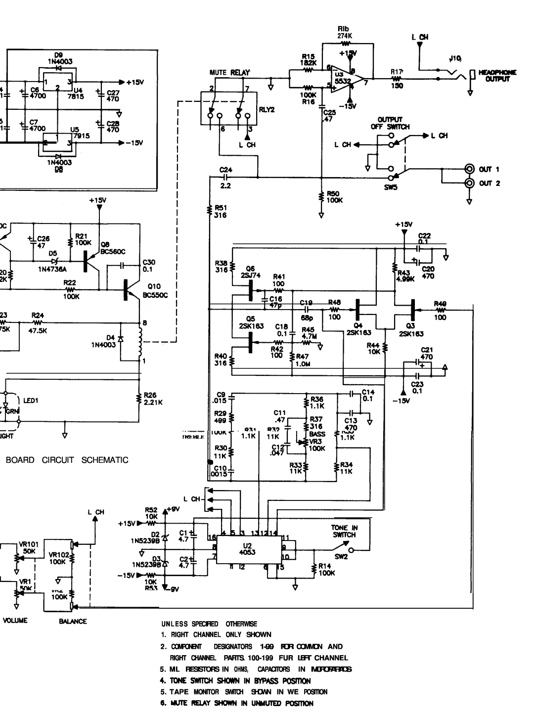 Hafler 0915P manual Board Circuit Schematic, Rlb 274K JlO, Mute Ruay, Enance, Otherwise, Unless Specified, Right Channel 