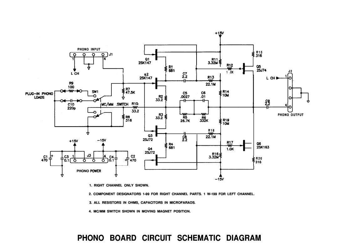 Hafler 0915P manual Phono Board Circuit Schematic Diagram 