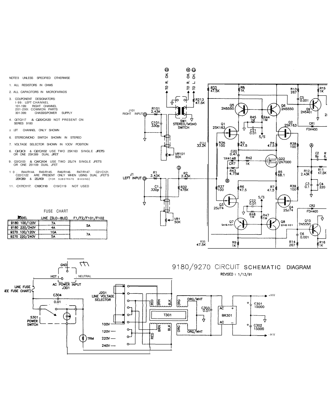 Hafler manual 9180/9270 CiRCUIT Schematic Diagram 