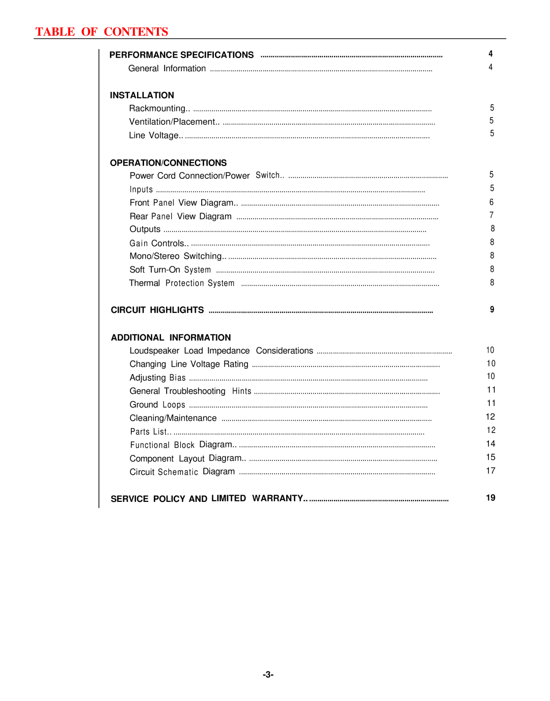 Hafler 9270, 9180 manual Table of Contents 