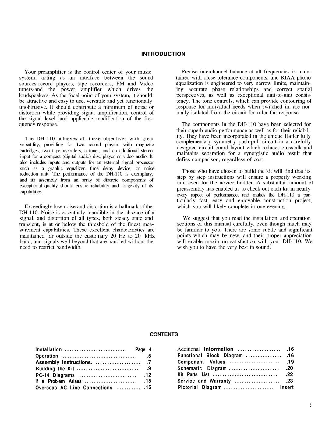 Hafler DH-110 manual Introduction, Additional 