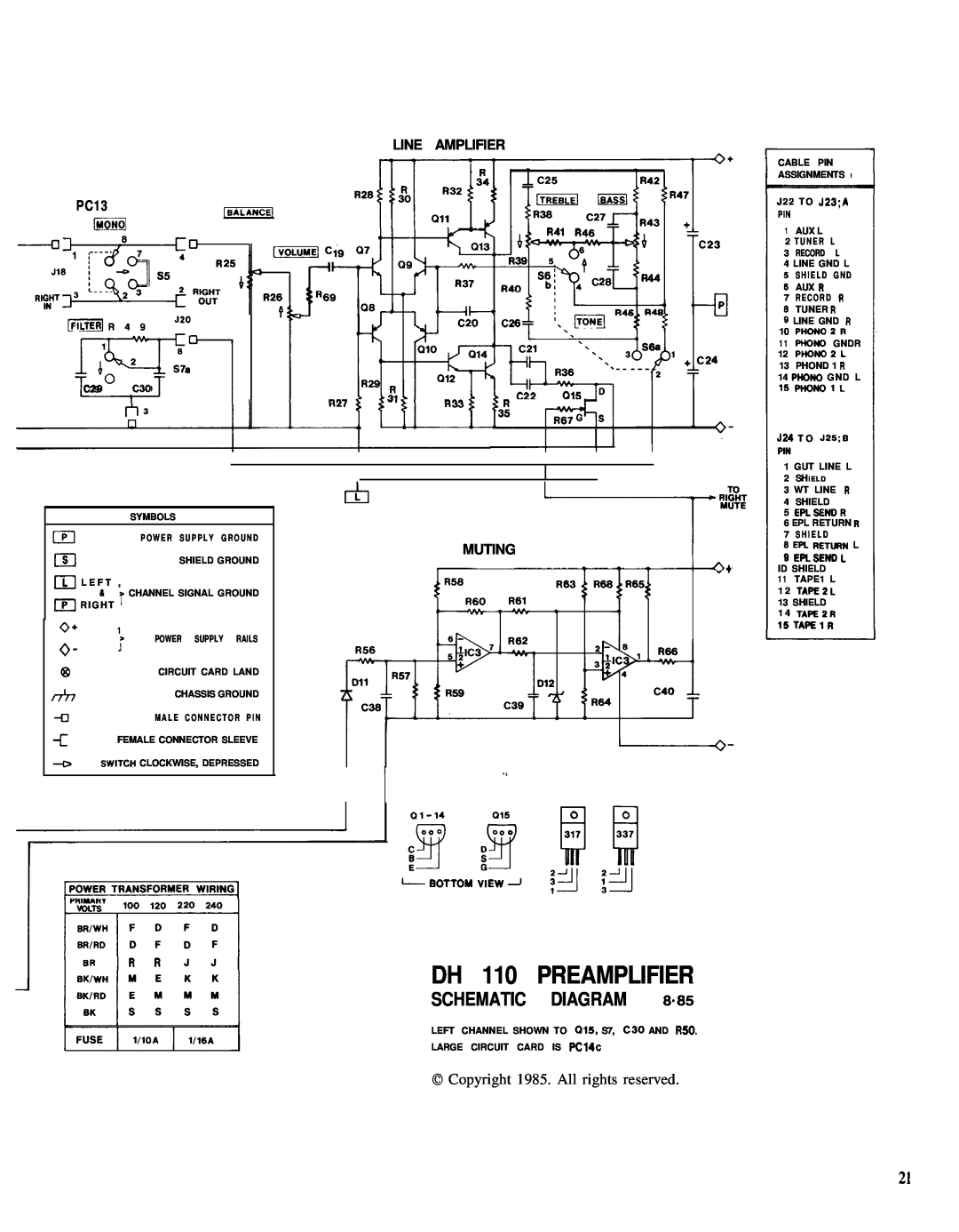 Hafler DH-110 manual Schematic Diagram, DH 110 PREAMPLIFIER, l75y7q, PC13IB*LINCE lYONOl 