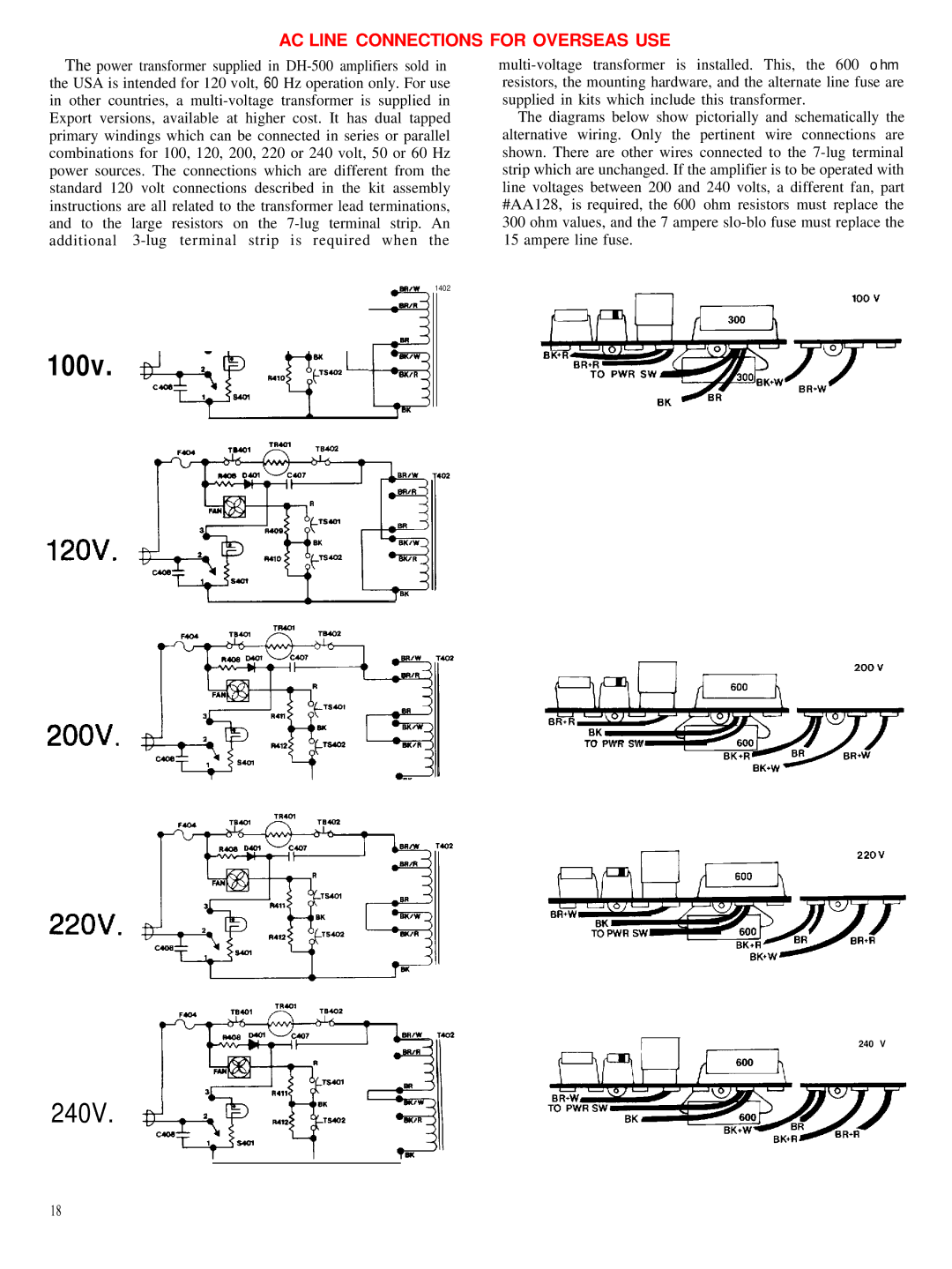 Hafler DH-500 manual Ii.3fW, AC Line Connections for Overseas USE 