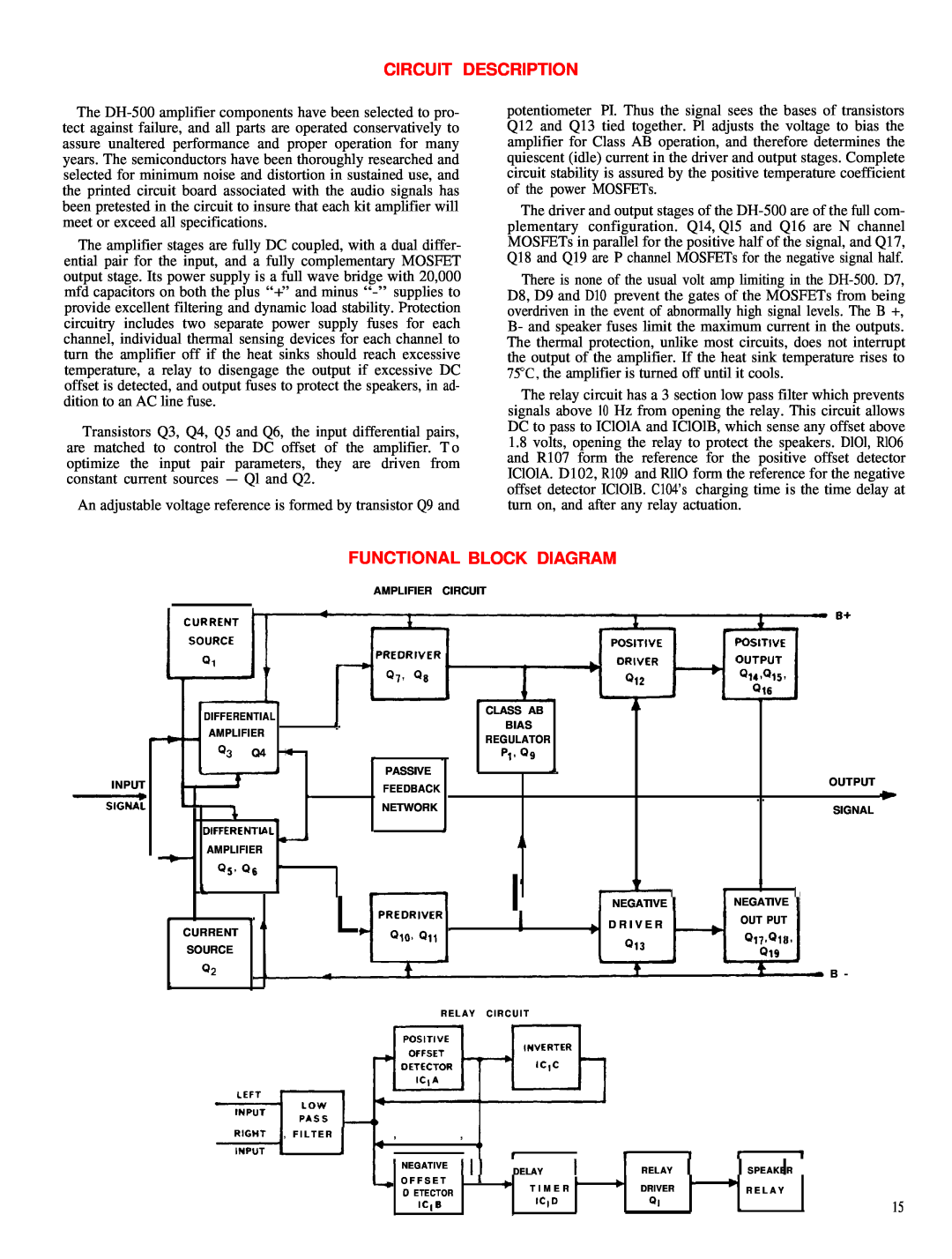 Hafler DH-500 manual Circuit Description, Functional Block Diagram 