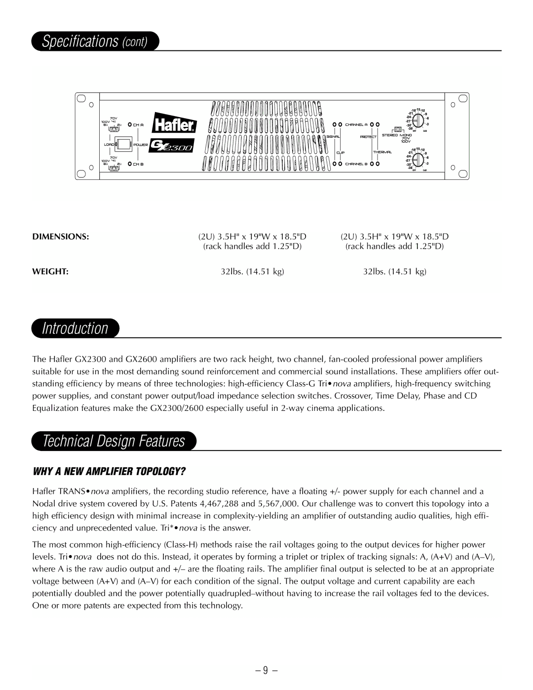 Hafler GX2600CE, GX2300CE manual Introduction, Technical Design Features, WHY a NEW Amplifier TOPOLOGY? 