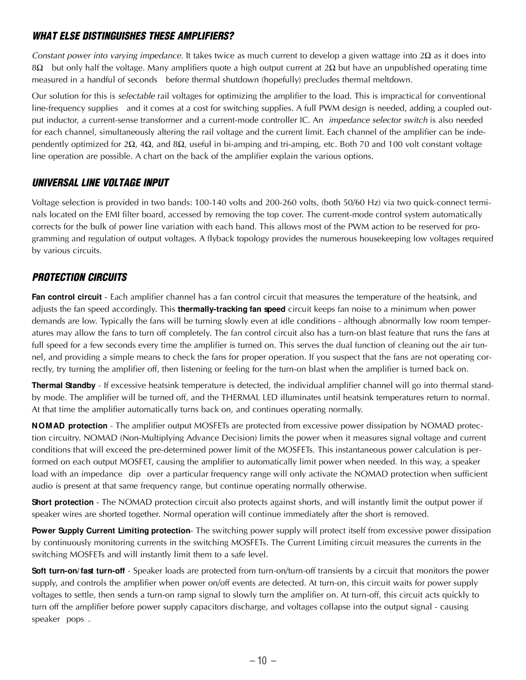 Hafler GX2300CE, GX2600 manual What Else Distinguishes These AMPLIFIERS?, Universal Line Voltage Input, Protection Circuits 
