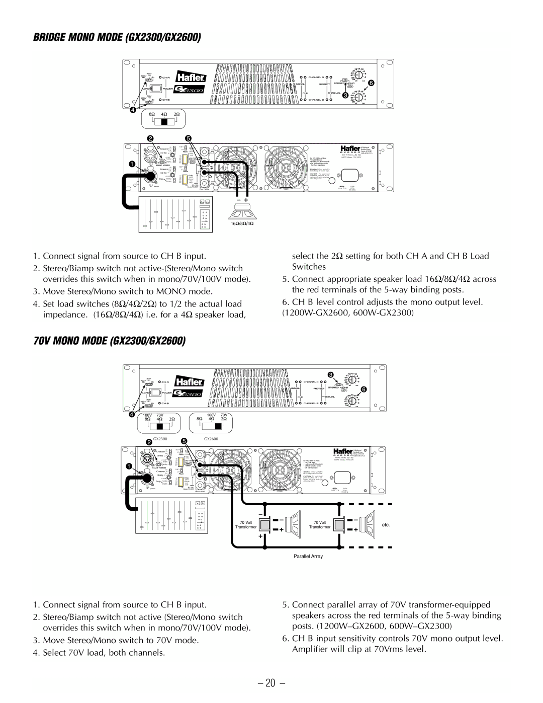 Hafler GX2300CE, GX2600CE manual Bridge Mono Mode GX2300/GX2600 