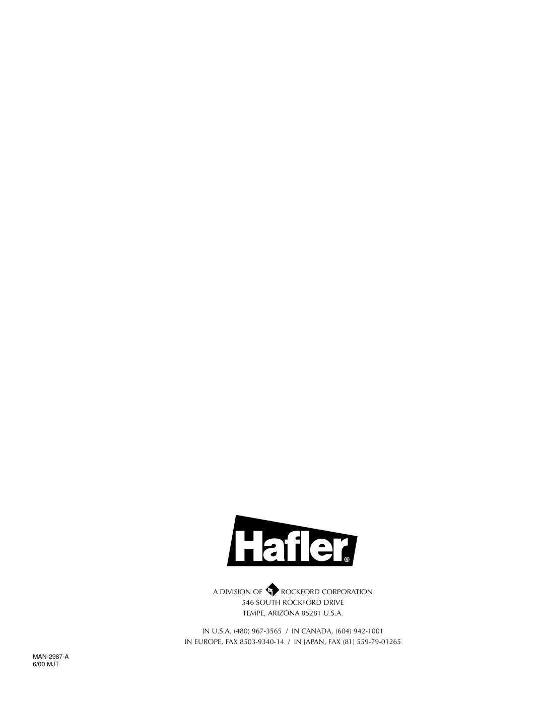 Hafler GX2300CE, GX2600CE manual MAN-2987-A 6/00 MJT 