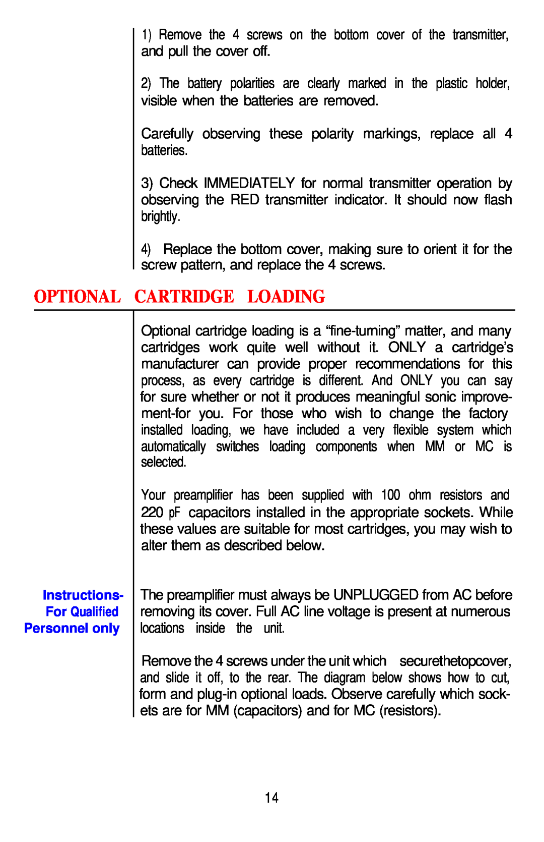 Hafler IRIS manual Optional Cartridge Loading 