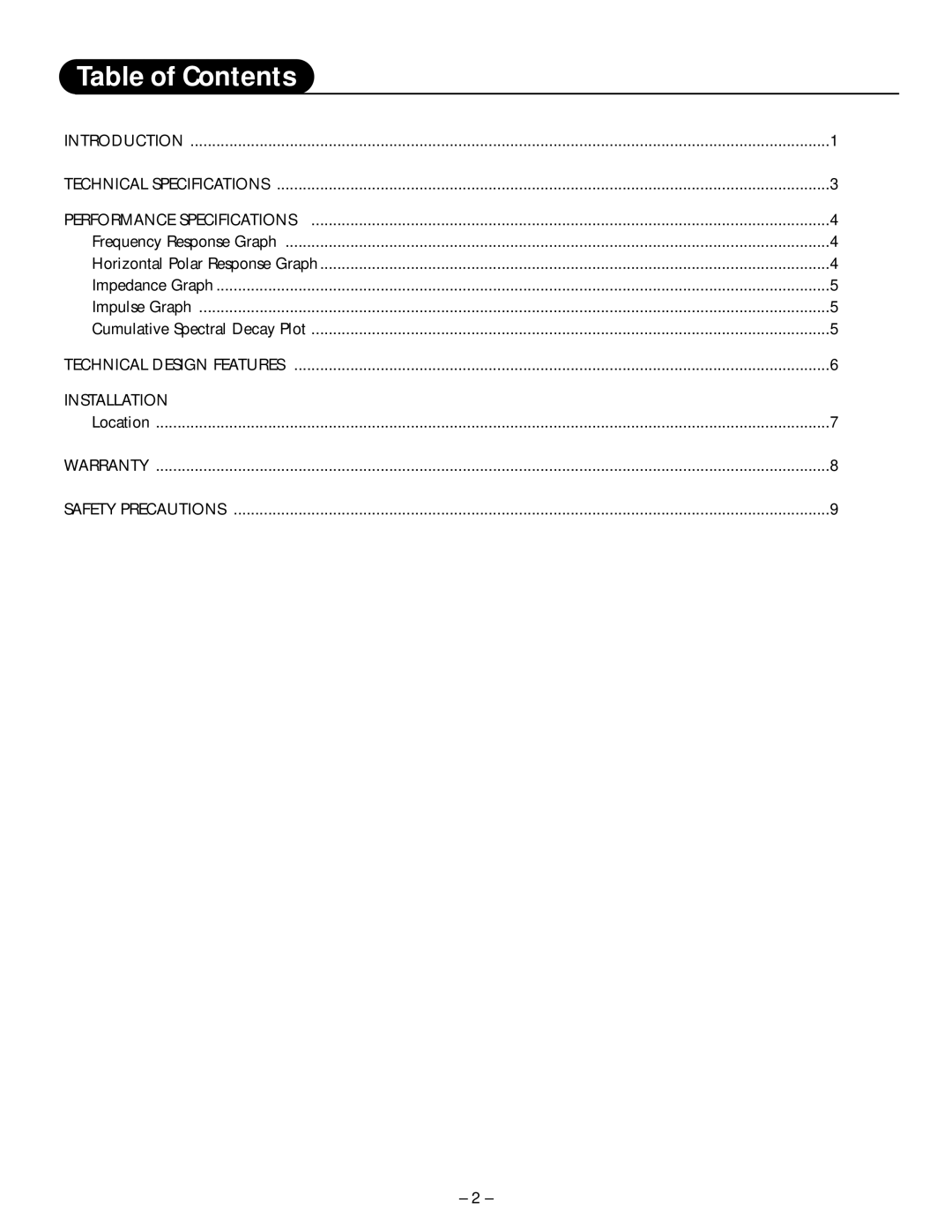 Hafler M5 manual Table of Contents 