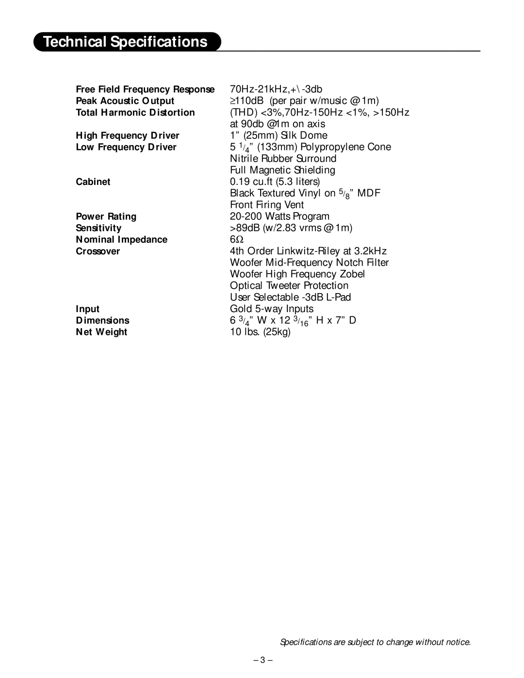 Hafler manual Technical Specifications, M56 