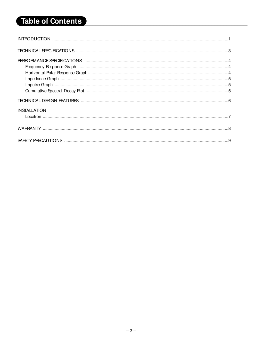 Hafler M5 manual Table of Contents 